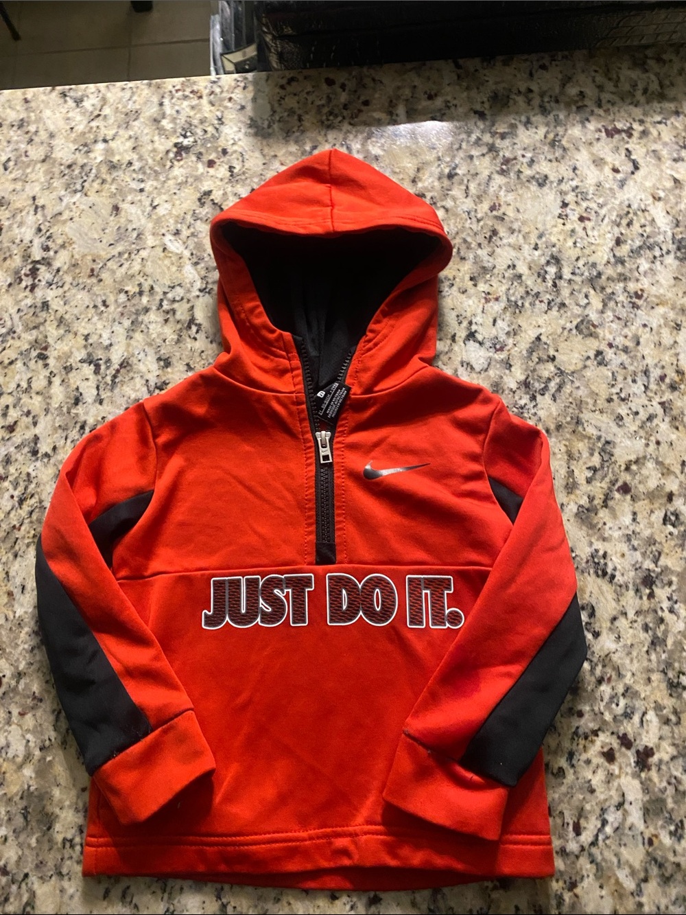 Nike Kids Red & Black Hooded Puffer Jacket - 'Just Do It.'